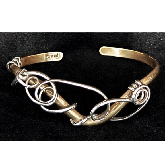 Navajo Unbranded Jewelry - NAVAJO Twisted Cuff Bracelet Sterling Silver & Brass Unisex Adjustable Signed